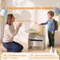 AIYAPLAY Ruimtebesparende 2-in-1 kindertafel met stoel en opbergruimte, wit, voor kinderen van 3-5 jaar(m-7)