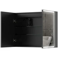 HOMCOM Badkamerspiegel met Kast, LED-lampen, Stopcontact, 600 x 800 mm, Anti-condens Pad, 3 Kleurtemperaturen, Zwart(m-10)