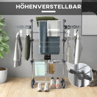 HOMCOM Opvouwbare Wasrek met 4 niveaus en One-Klick-systeem - 142 cm x 55 cm x 152 cm - Blauw + Zilver(m-4)