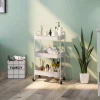 HOMCOM Cărucior pentru Depozitare pe 3 Nivele și Roți cu Frâne, Cărucior Rulant cu 3 Coșuri din Plasă, 45x30,6x79 cm, Alb(m-10)