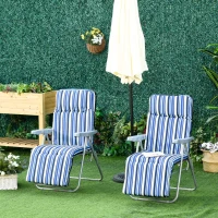 Outsunny 2 Tumbonas de Jardín de Acero con Cojín Acolchado Respaldo Ajustable y Reposapiés 60x75x65-102 cm Rayas Azul(m-10)