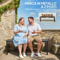 Outsunny Panchina da Giardino 2 Posti a Doghe Effetto Legno, Struttura in Acciaio, 130x34x43 cm, Grigio(m-5)