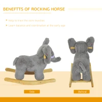 HOMCOM Kids Children Rocking Horse Plush Ride on Animal Wooden Riding Traditional Rocker Gift w/32 nursery rhymes (Grey Elephant)(m-5)