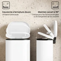 HOMCOM Poubelle cuisine 30L, poubelle à pédale, seau intérieur amovible, couvercle à fermeture douce, 36,5x31x61cm, blanc(m-5)