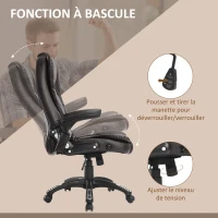 HOMCOM Fauteuil de bureau massant et chauffant électrique fauteuil bureau ergonomique revêtement synthétique brun(m-6)