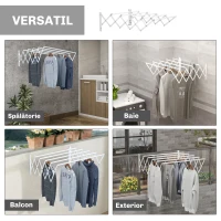 HOMCOM Uscător de rufe retractabil pentru interior și exterior, 63,5x60x20 cm, alb(m-7)