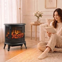 HOMCOM Electric Fireplace Stove, Freestanding Electric Fire Heater with Realistic LED Flame, 2000W, Black(m-14)