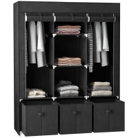 HOMCOM Stoffen Kledingkast met Vlies, Opvouwbare Kast, inclusief 3 Laden, 125 cm x 43 cm x 162,5 cm, Zwart(m-11)
