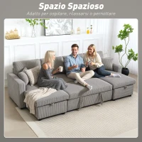 HOMCOM Divano Letto Moderno a U con 2 Chaise Longue e Vani Contenitore, Velluto a Coste, 282x140x86 cm, Grigio(m-4)