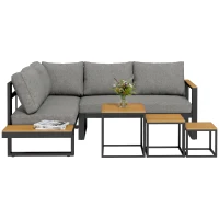Outsunny 5-delige loungeset voor buiten, tuinmeubelset, 148 cm x 61 cm x 71,5 cm, Grijs + Natuurlijk(m-13)
