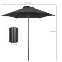 Outsunny Parasol Ø196 cm met Kantelfunctie, Zeshoekig voor Strand, Balkon en Tuin, Zwart(m-3)