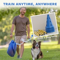 PawHut Dog Agility Equipment Set of Six Cones, Six Poles with Carry Bag, Three-Piece Adjustable Height Jumping Obstacles, Blue(m-7)