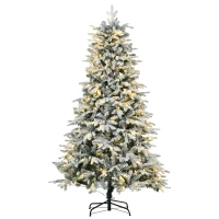 HOMCOM Kunstmatige Kerstboom, Kerstboom, Incl. Kunstmatige Sneeuw, LED-Lichten, 180 cm, Groen + Wit(m-10)