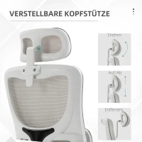 Vinsetto Bureaustoel, in hoogte verstelbaar, kantelbare rugleuning, verstelbare hoofdsteun, tot 120 kg, 60x59x114-122 cm, Grijs(m-7)