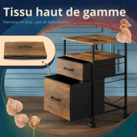 Caisson mobile à roulettes, deux tiroirs recouverts de tissu, design industriel gain de place, 39x40x67,5 cm, marron(m-6)