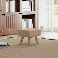 HOMCOM Linen-Look Square Padded Footstool - Brown(m-2)