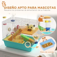 PawHut Jaula de Hámster con Túnel Plataformas Cuenco Bebedero Casita Rampas y Rueda de Ejercicio 45x28x37 cm Azul Claro(m-7)
