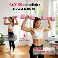 Set manubri regolabili 5‑in‑1 (2 pezzi), Dual‑Lock, impugnatura morbida in TPU, 29,5x24,5x13 cm, Rosa(m-4)