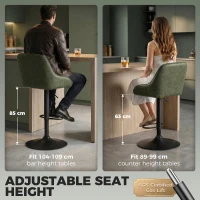 HOMCOM Bar Stools Adjustable Swivel Kitchen Chairs with Backrest Set of 2 for Kitchen Island Dark Green(m-5)