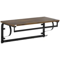 HOMCOM Estantería de Pared Balda Flotante con 5 Ganchos y 1 Barra para Colgar 66x30x27 cm Natural y Negro(m-11)