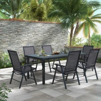 Outsunny Set of 6 Folding Garden Chairs, Metal Frame Garden Chairs Outdoor Patio Park Dining Seat with Breathable Mesh Seat, Dark Grey(m-2)