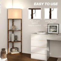 HOMCOM Corner Floor Lamp with Shelves, Tall Standing Lamps for Living Room, with Pull Chain Switch Bulb not Included, Rustic Brown(m-6)