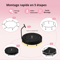 Trampoline pour enfants, tapis de saut No-Gap, poignée en mousse & pieds en caoutchouc antidérapants, 91x91x71 cm, Noir(m-1)