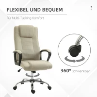 Vinsetto Bureaustoel in Linnenlook, Verstelbaar, Schommelfunctie, 5 Wielen, Beige(m-7)