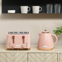 HOMCOM 2-in-1 Toaster en Waterkoker Set, 7 Bruiningsniveaus, Onthouden en Opwarmfunctie, Roze(m-7)