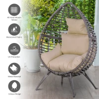 Outsunny Garden Egg Chair, Teardrop Outdoor PE Rattan Chair with Full-body Soft Padded Cushion, Grey(m-4)