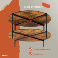 Table basse ronde à deux niveaux, ample espace de rangement, pieds réglables, 83x83x44,5 cm, marron(m-7)