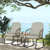Outsunny Schommelstoelset Schommelstoelen Bistro-set, Boho-stijl, PE-rattan, weerbestendig, Crème(m-2)