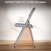 HOMCOM Juego de 4 Sillas Plegables Tapizadas en Terciopelo Estructura de Acero con Respaldo para Espacios Pequeños Gris Claro(m-7)