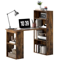 HOMCOM 120cm Computer Desk, Wooden PC Laptop Table with 6-Tier Storage Bookshelves, Home Office Working Study Desk, Writing Workstation, Rustic Brown Wood-Effect(m-11)