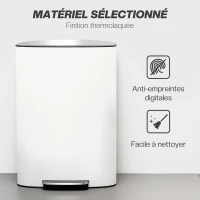 HOMCOM Poubelle cuisine 50L, poubelle à pédale, seau intérieur amovible, couvercle à fermeture douce, 45,1x36,5x62,6cm, crème(m-6)