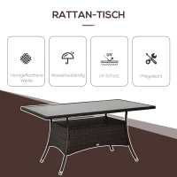 Outsunny Polyrotan tuintafel glazen tafel eettafel tuinmeubelen tafel metaal 150 x 85 x 74 cm(m-4)