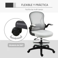 Vinsetto Silla de Dibujo Giratoria con Soporte Lumbar Reposapiés Ajustable y Reposabrazos Abatibles 59x65x102-122 cm Gris Claro(m-8)