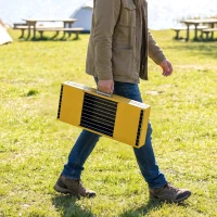 Outsunny Portable BBQ Grill, Foldable Charcoal Grill for Camping and Picnics with 2 Side Shelves and Handle, Yellow(m-9)