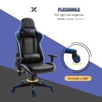 Vinsetto Poltrona da Gaming con Altezza Schienale Regolabile, Sedia Ufficio con Poggiatesta e Cuscino Lombare Nera e Blu(m-5)