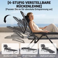 Outsunny Tuinstoel Ligstoel, opvouwbaar, weerbestendig, 194 cm x 72 cm x 89 cm, Zwart + Donkergrijs(m-5)