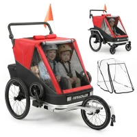 AIYAPLAY Kinderfietskar, 2-zits, 2-in-1 opvouwbare fietskar met verstelbare stoelen en gordels, rood(m-15)