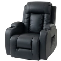 HOMCOM PU Leather Recliner Chair, Recliner Armchair with Extended Footrest, Cup Holders and Side Pockets, Black(m-15)