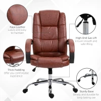 Vinsetto Office Chair, PU Leather Desk Chair with 13cm Soft Padded Seat and Backrest, Swivel Chair with Adjustable Height and Rolling Wheels, Brown(m-7)