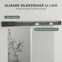 HOMCOM Ușă Glisantă de Interior din Sticlă Temperată Sablată cu Șină Silențioasă, Ghidaj, Kit Feronerie, Transparentă(m-6)