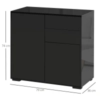 HOMCOM Opbergkast met 2 lades, 2 deuren, met kantelbeveiliging, voor woonkamer, slaapkamer, 79 x 36 x 74 cm, Zwart(m-3)