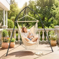 Outsunny Hammock Stand for Hanging Chair Adjustable Height Tripod Hammock Chair Stand Only with Chain, 150 kg Capacity, Black(m-10)