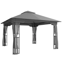 Outsunny 3.3 x 3.3 m Outdoor Garden Gazebo with Post Shelves, UPF50+ Patio Permanent Pavilion with Hook, Dark Grey(m-1)
