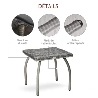 Outsunny Table basse de jardin style cosy chic table d'appoint métal époxy résine tressée imitation rotin gris(m-6)
