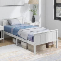 HOMCOM Cadre de lit 90 x 200 cm, lit simple en bois massif avec sommier à lattes tête et pied inclus, assemblage facile, blanc(m-9)