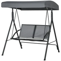Outsunny Columpio de Jardín Exterior de 2 Plazas Techo Ajustable y Marco de Acero Asientos Textilene 140x118x162 cm Gris Oscuro(m-11)